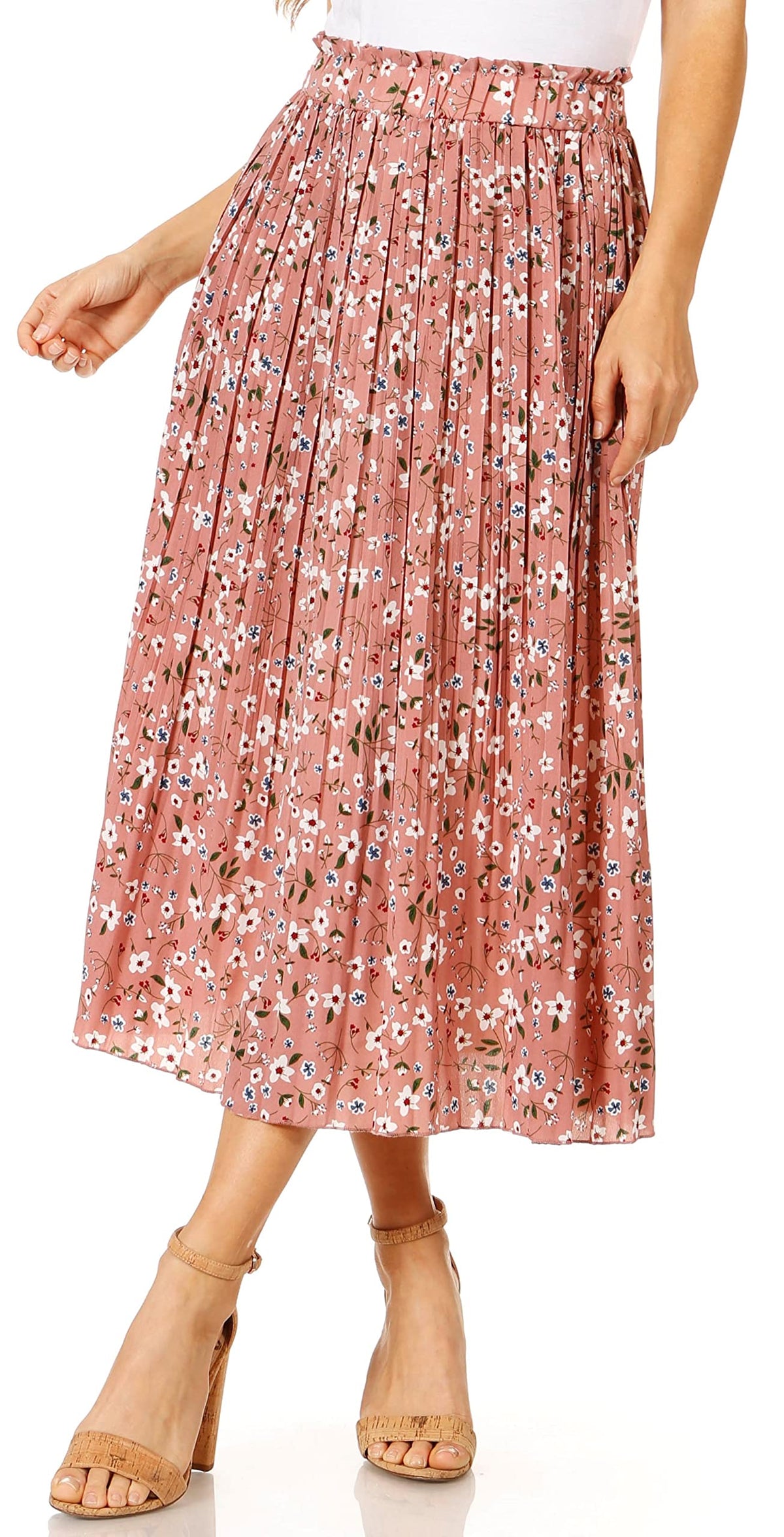 Simlu Pleated Midi Skirts for Women with Pockets, Elastic High Waisted Skirt Reg & Plus Size Womens Summer Skirts Trendy 2023