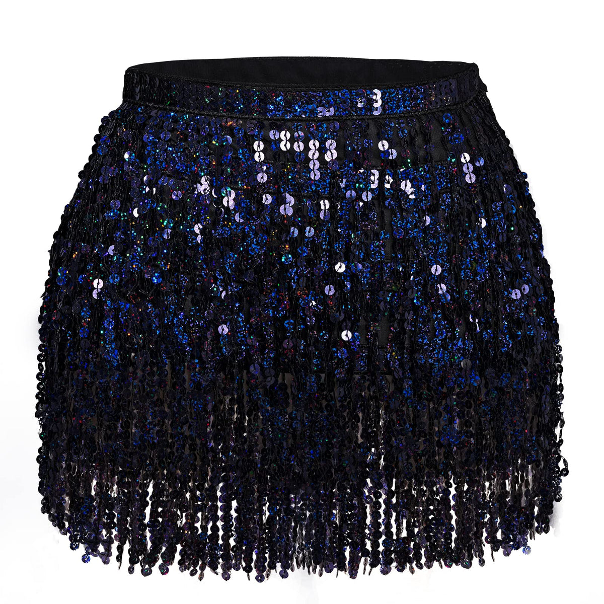 Belly Dance Hip Scarf Sequin Tassel Skirt Wrap Sparkly Rave Costume for Women