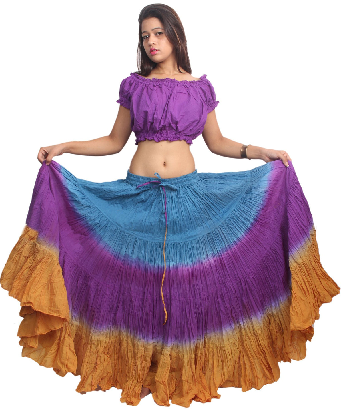 Wevez Women’s 40 Inch Cotton Full Circle Elastic Waist Tribal Fusion Belly Dance A Line Plus Size Maxi Skirt