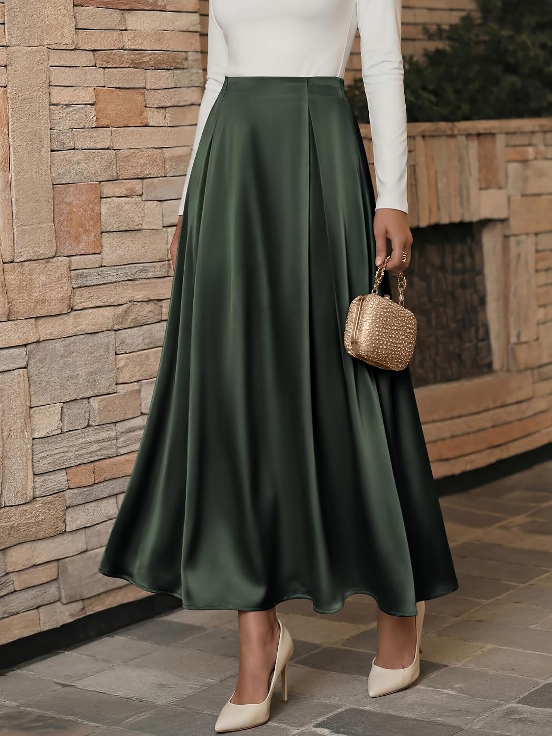 BTFBM Satin Maxi Skirts for Women Fall 2026