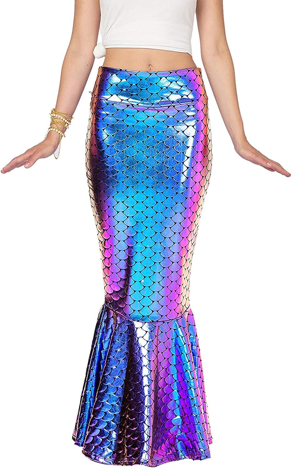 Women Halloween Mermaid Sequin Scale Skirt Package Hip High Waist Fishtail Costume Role-Play Party Cos Outfits