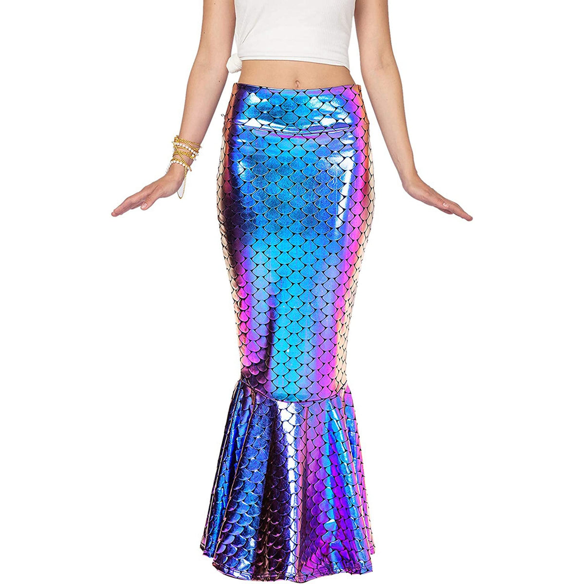 Women Halloween Mermaid Sequin Scale Skirt Package Hip High Waist Fishtail Costume Role-Play Party Cos Outfits