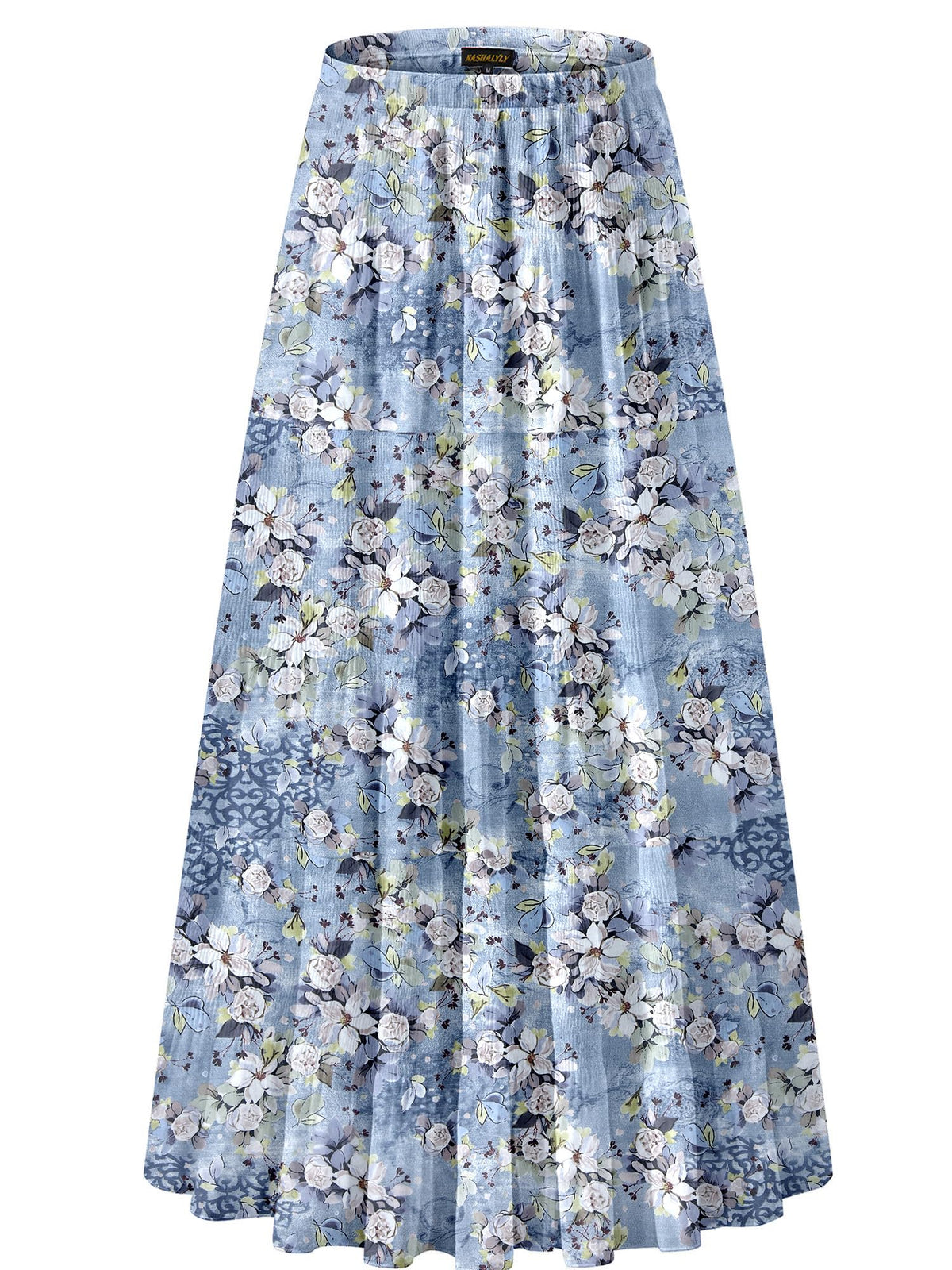 NASHALYLY Women's Chiffon Elastic High Waist Pleated A-Line Maxi Skirts