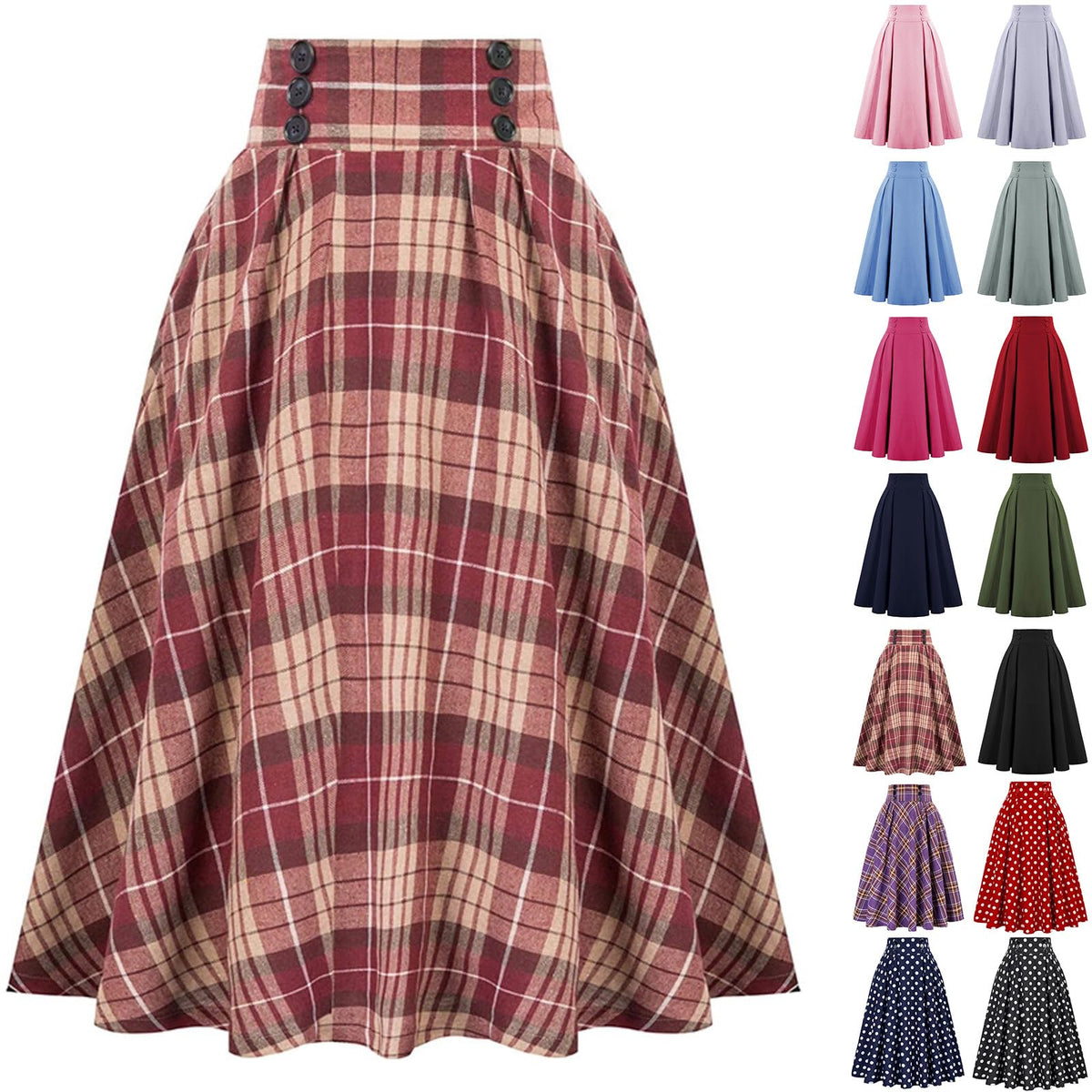 Midi Skirts for Women Elastic High Waisted A Line Flowy Pleated Skirt Business Casual Elegant Vintage Skirts