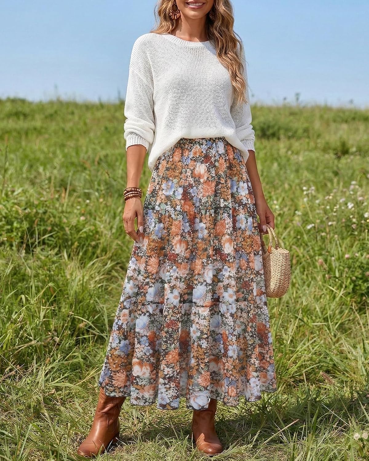 Women's Chiffon Maxi Skirt Pleated High Waisted Flowy Long Skirts