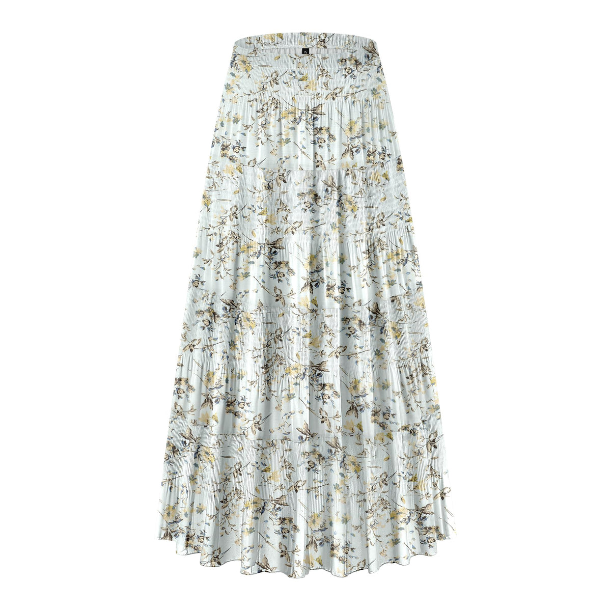 CYiNu Women's Chiffon Elastic High Waist Tiered Pleated Floral Printed A-Line Boho Long Maxi Skirts