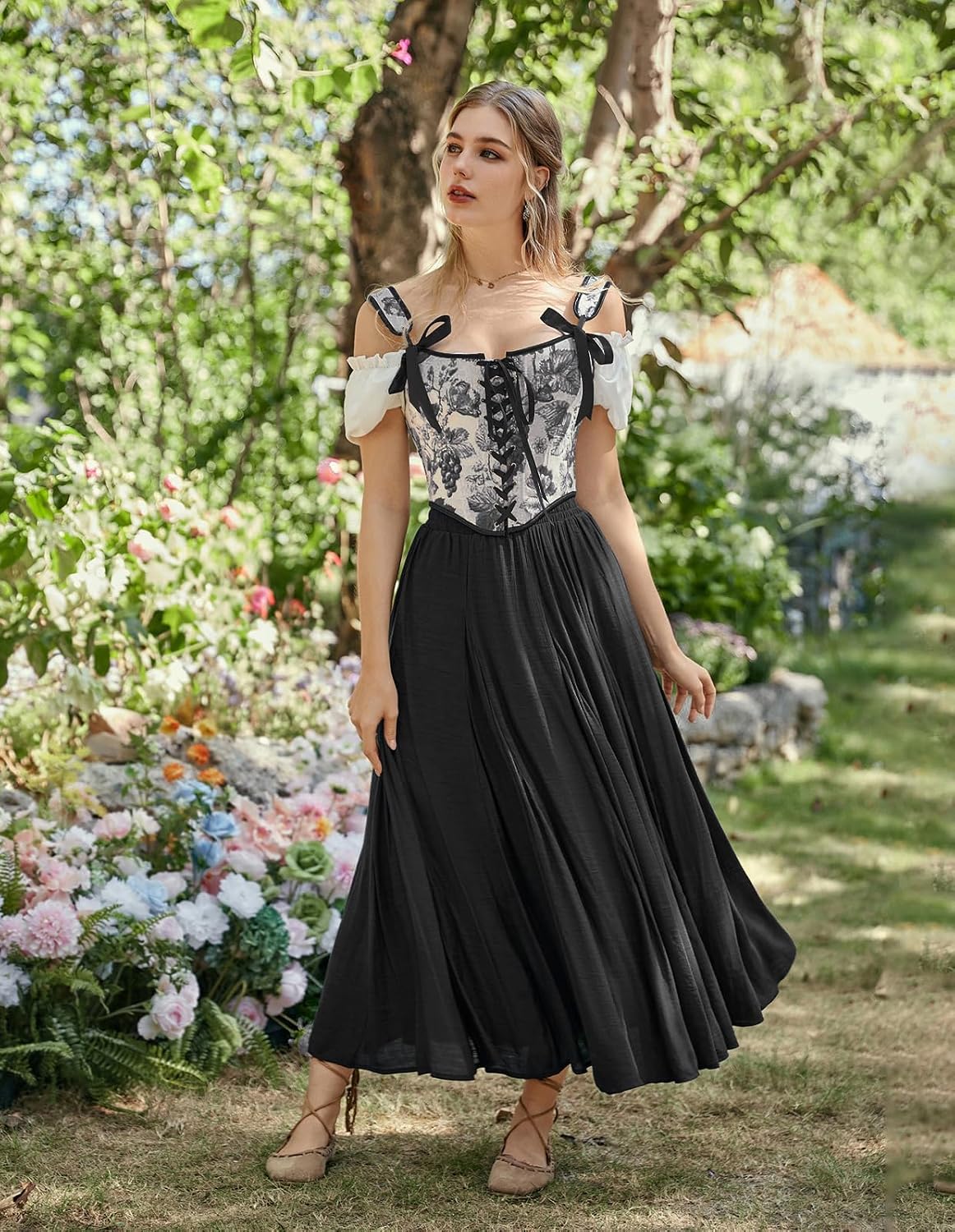 Scarlet Darkness Maxi Skirts for Women Long Flowy Boho Renaissance Skirt