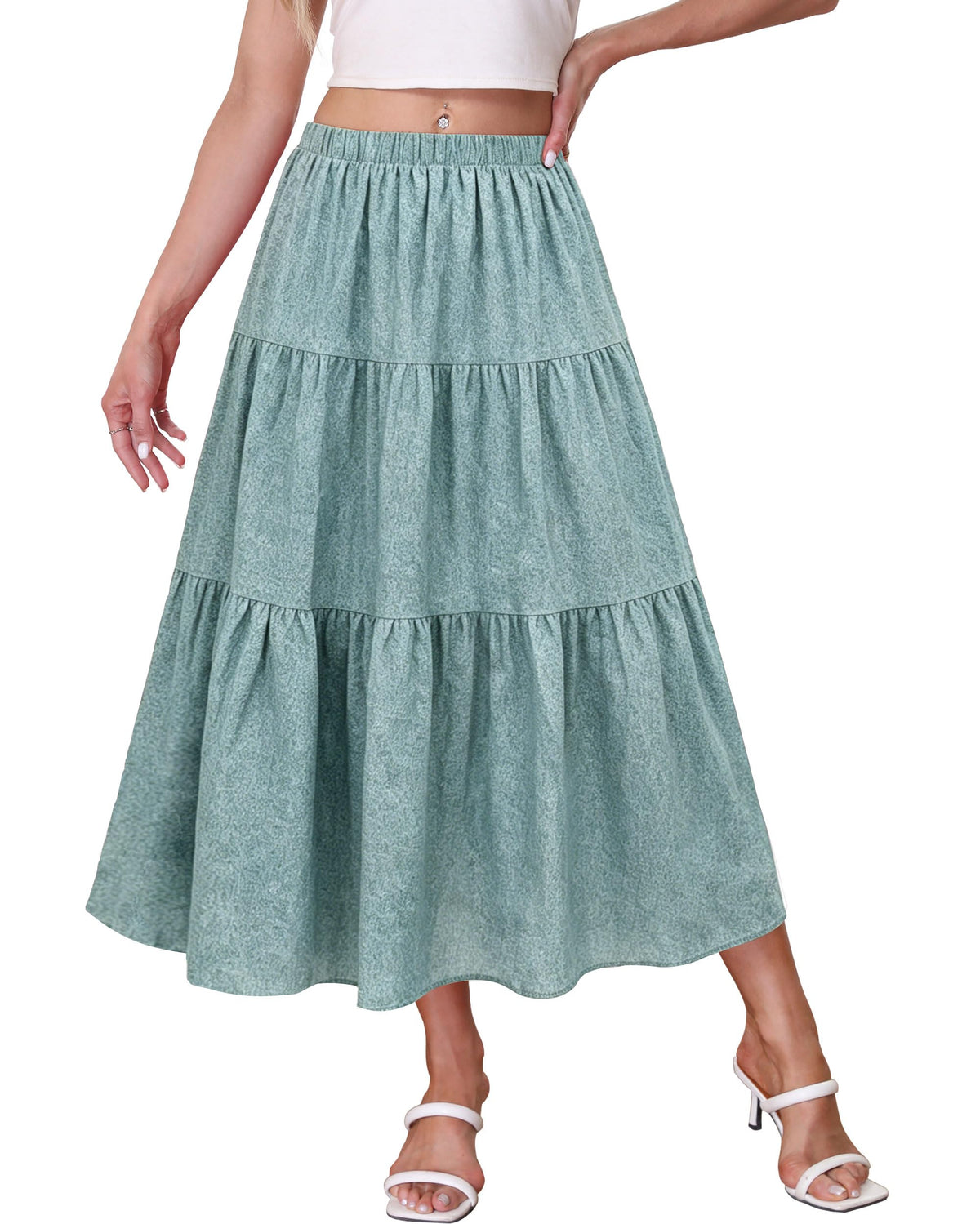 Kingfancy Women's Boho Midi Skirt A-Line Flowy Skirts