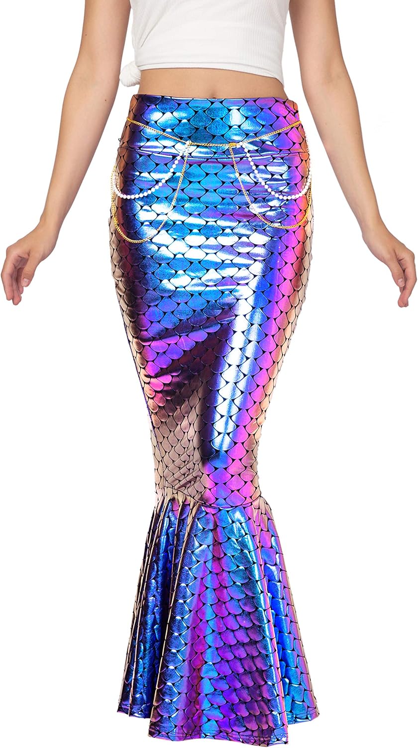 Spooktacular Creations Adult Metallic Hologram Shiny Mermaid Skirt Costume Role Play for Halloween Costumes Party Events