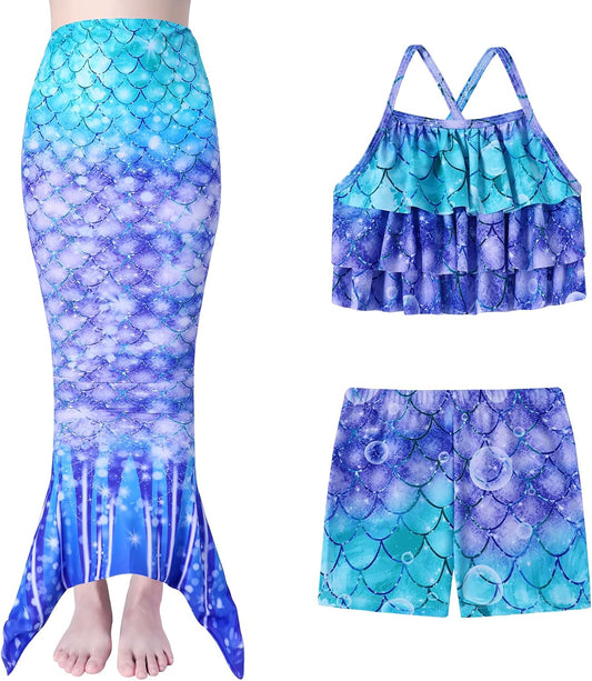 Girls Mermaid Swimsuit 3 Piece Tankini Set for 4-10 Years