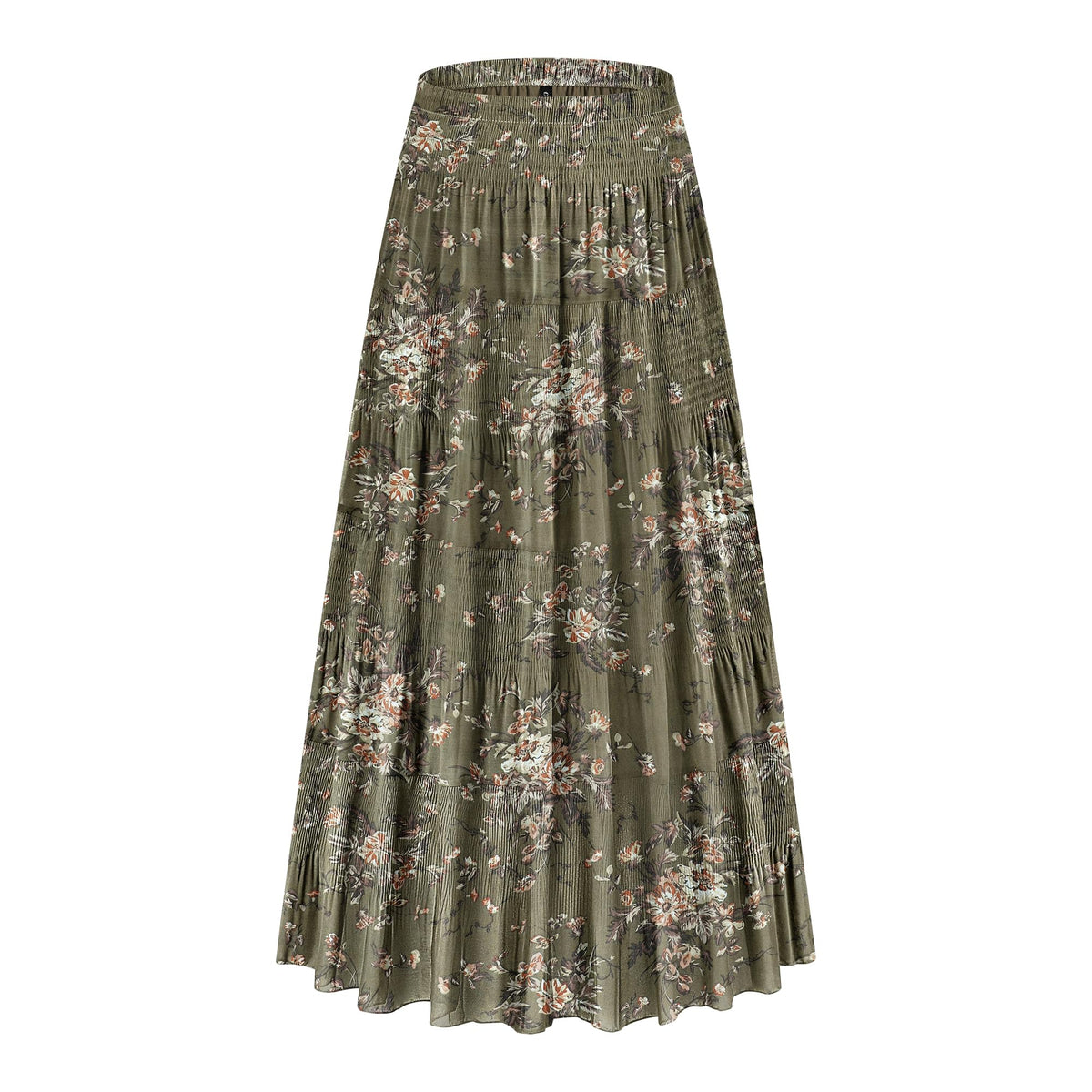 CYiNu Women's Chiffon Elastic High Waist Tiered Pleated Floral Printed A-Line Boho Long Maxi Skirts