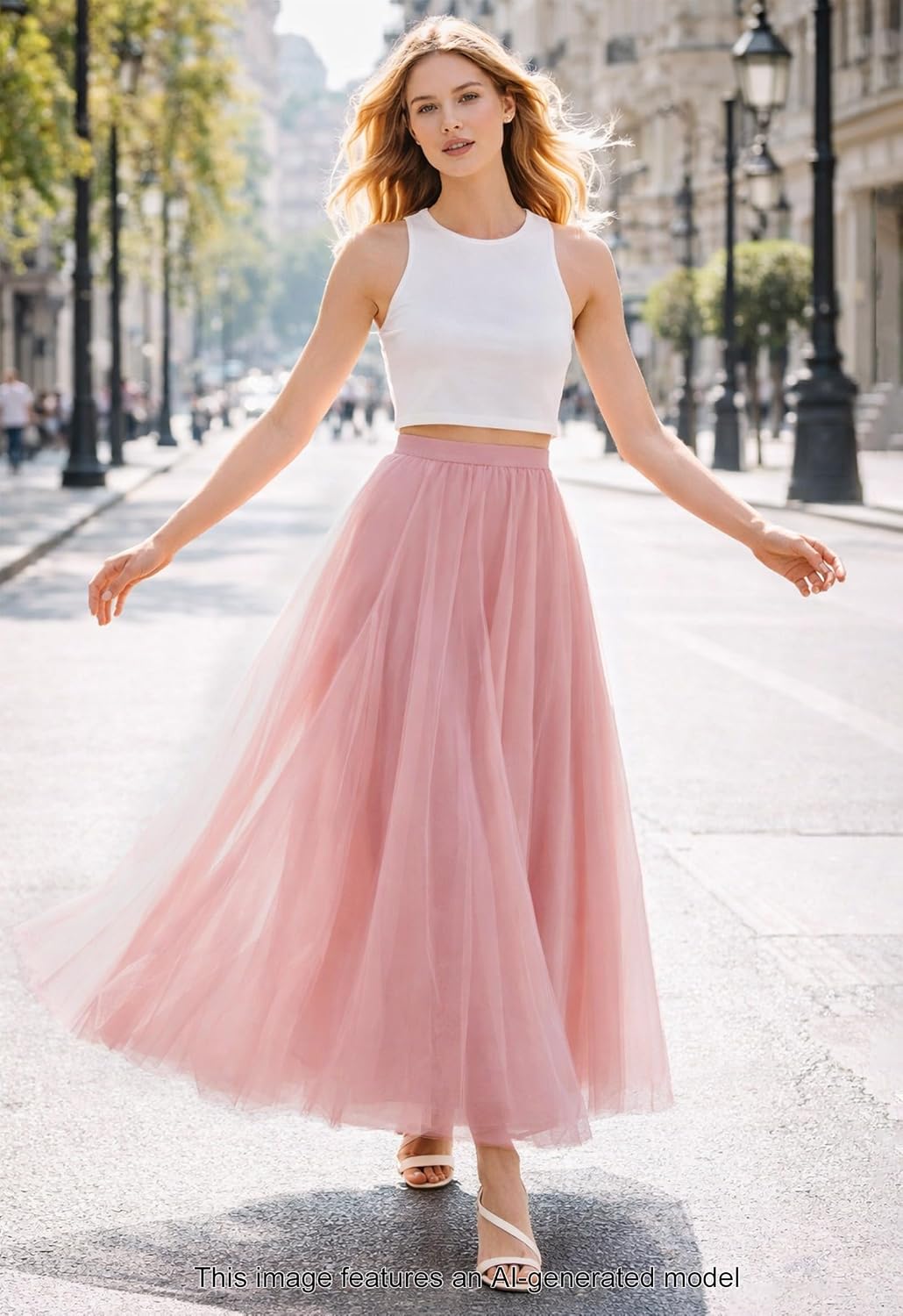 SANGTREE Women's Maxi Tulle Skirts A-Line Layered Long Mesh Flowy Skirt