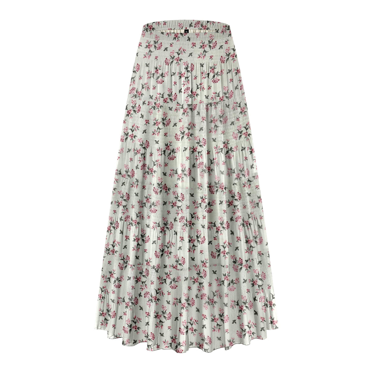 CYiNu Women's Chiffon Elastic High Waist Tiered Pleated Floral Printed A-Line Boho Long Maxi Skirts