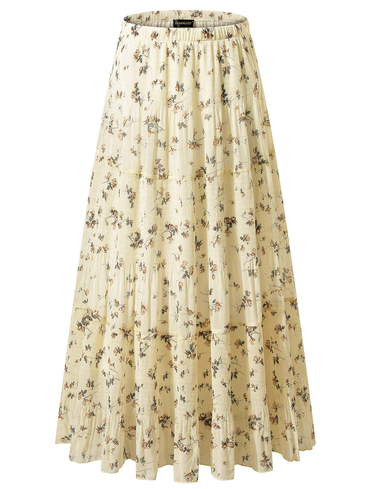 NASHALYLY Women's Chiffon Elastic High Waist Pleated A-Line Maxi Skirts