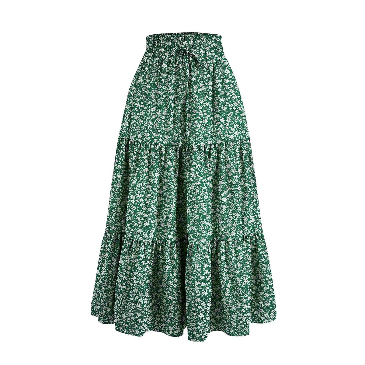Boho Long Skirts for Women Summer Flowy Pleated A Line Floral Maxi Skirt Y2k Comfy Tiered Elastic High Waisted Skirts
