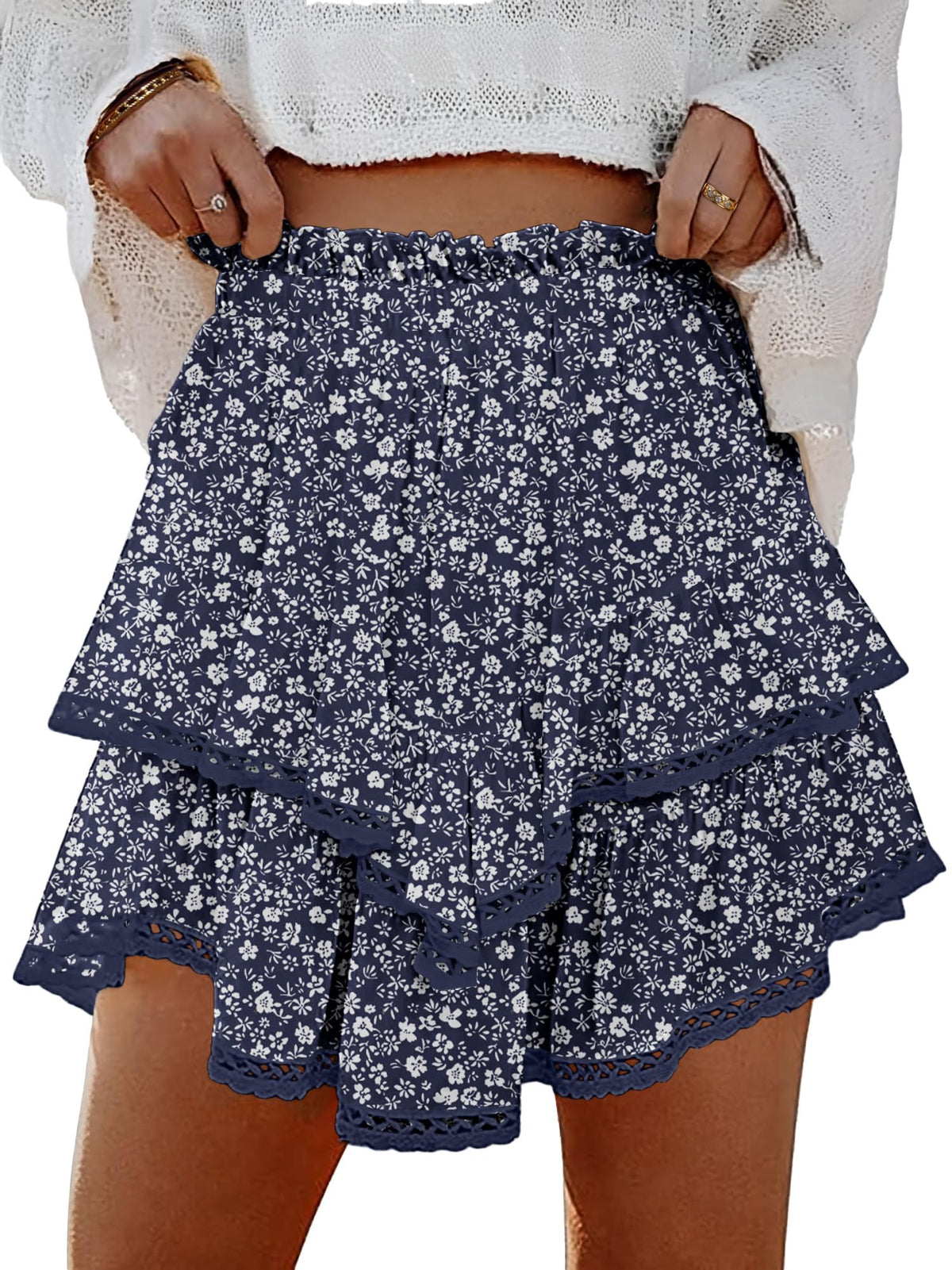 Lepunuo Boho Shorts for Women High Waisted Ruffle Tiered Flowy Skirts with Shorts Underneath Western Skorts
