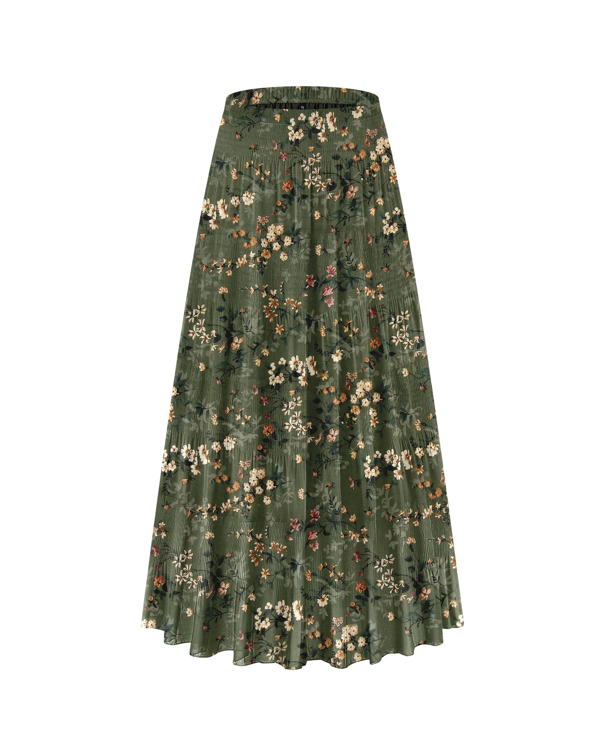 CYiNu Women's Chiffon Elastic High Waist Tiered Pleated Floral Printed A-Line Boho Long Maxi Skirts
