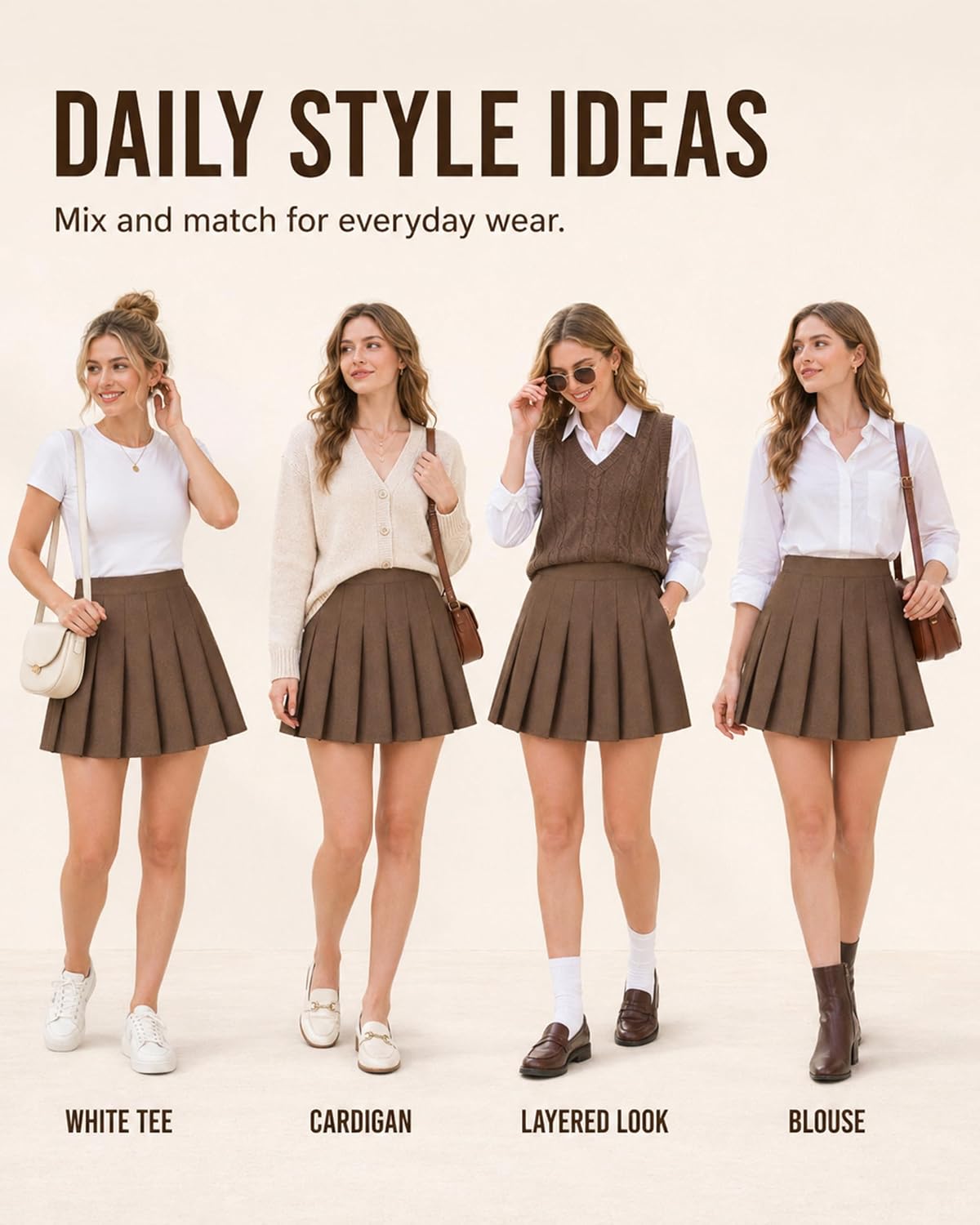 Shestellar Women Pleated Mini Skirt, High Waisted A-Line Skirt with Elastic Waist for Casual Wear