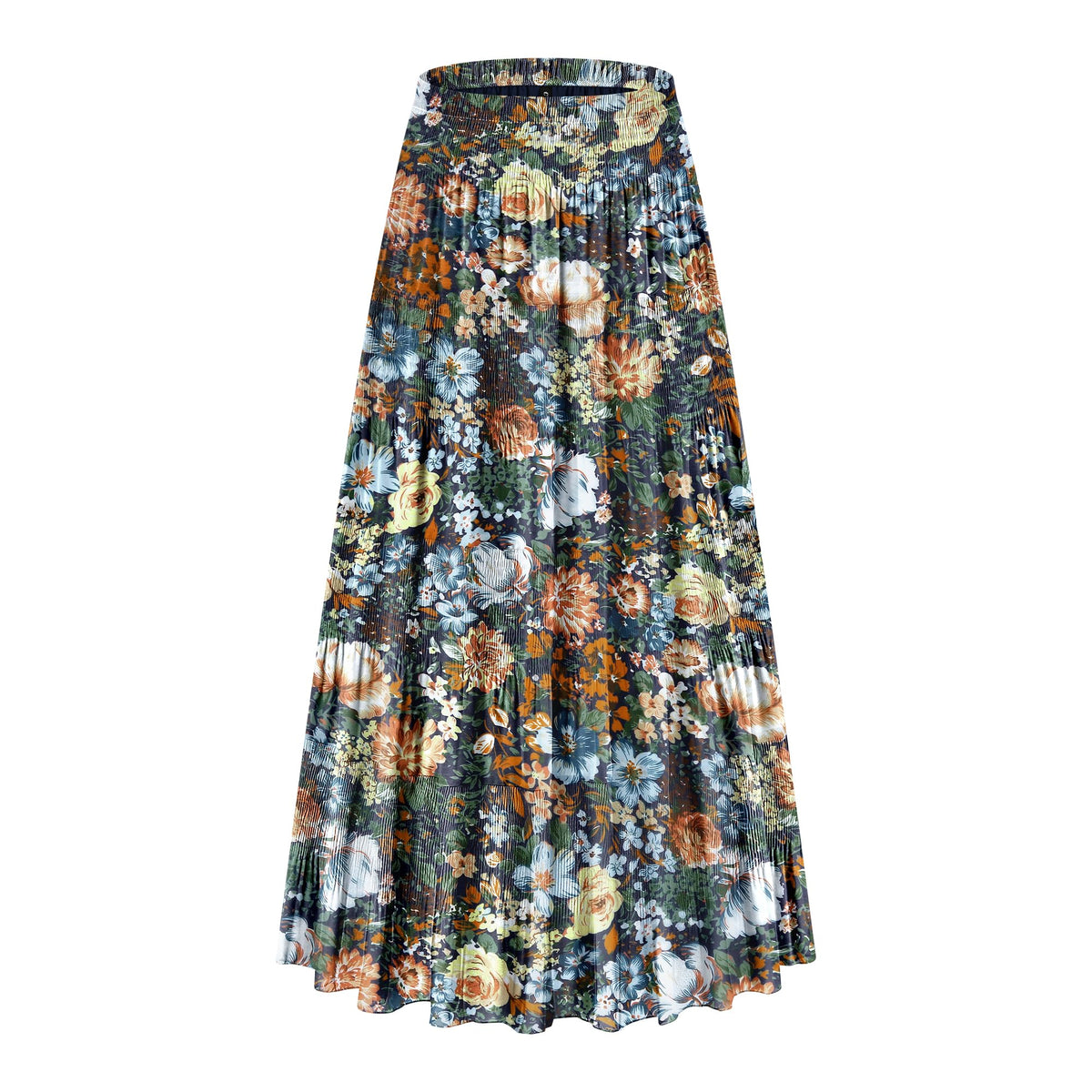 CYiNu Women's Chiffon Elastic High Waist Tiered Pleated Floral Printed A-Line Boho Long Maxi Skirts
