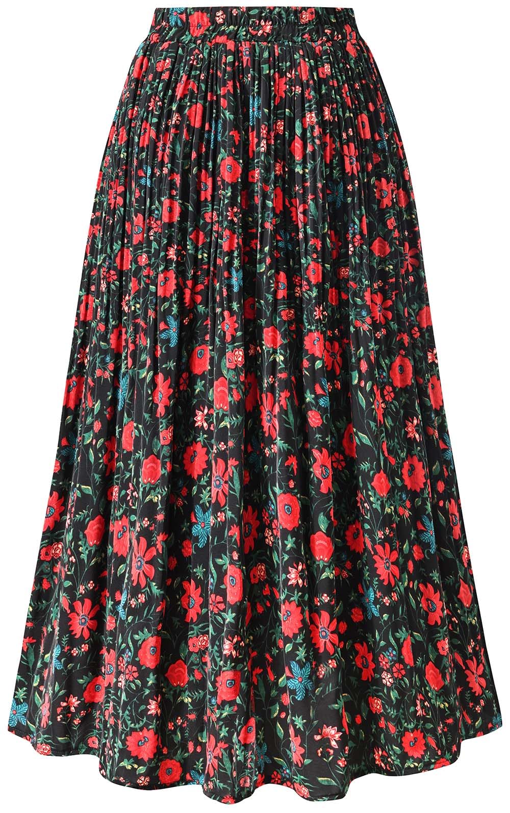 Basoteeuo Womens Skirt Leopard Print Midi Long Shirring Pleated Skirts High Waisted A Line Skirts