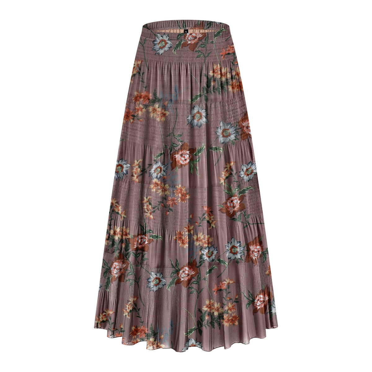 CYiNu Women's Chiffon Elastic High Waist Tiered Pleated Floral Printed A-Line Boho Long Maxi Skirts