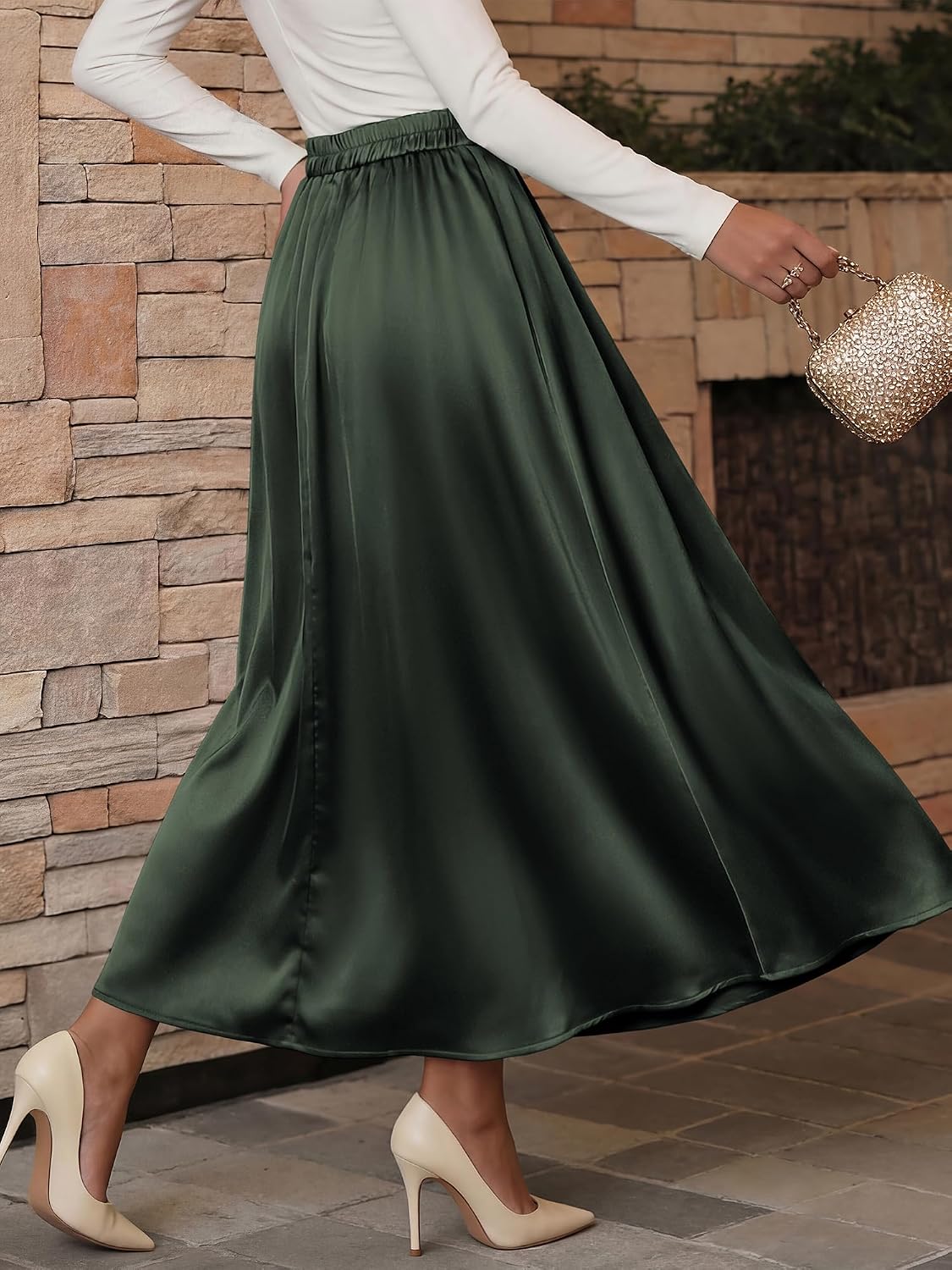 BTFBM Satin Maxi Skirts for Women Fall 2026