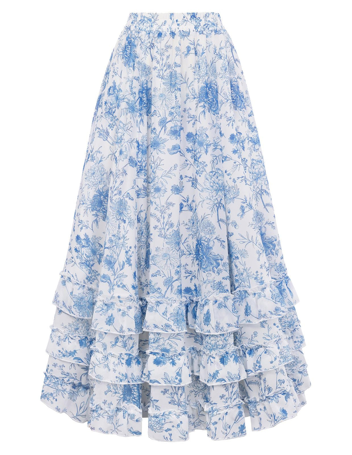 Scarlet Darkness Maxi Skirts for Women Floral Chiffon Ruffle Long Skirt