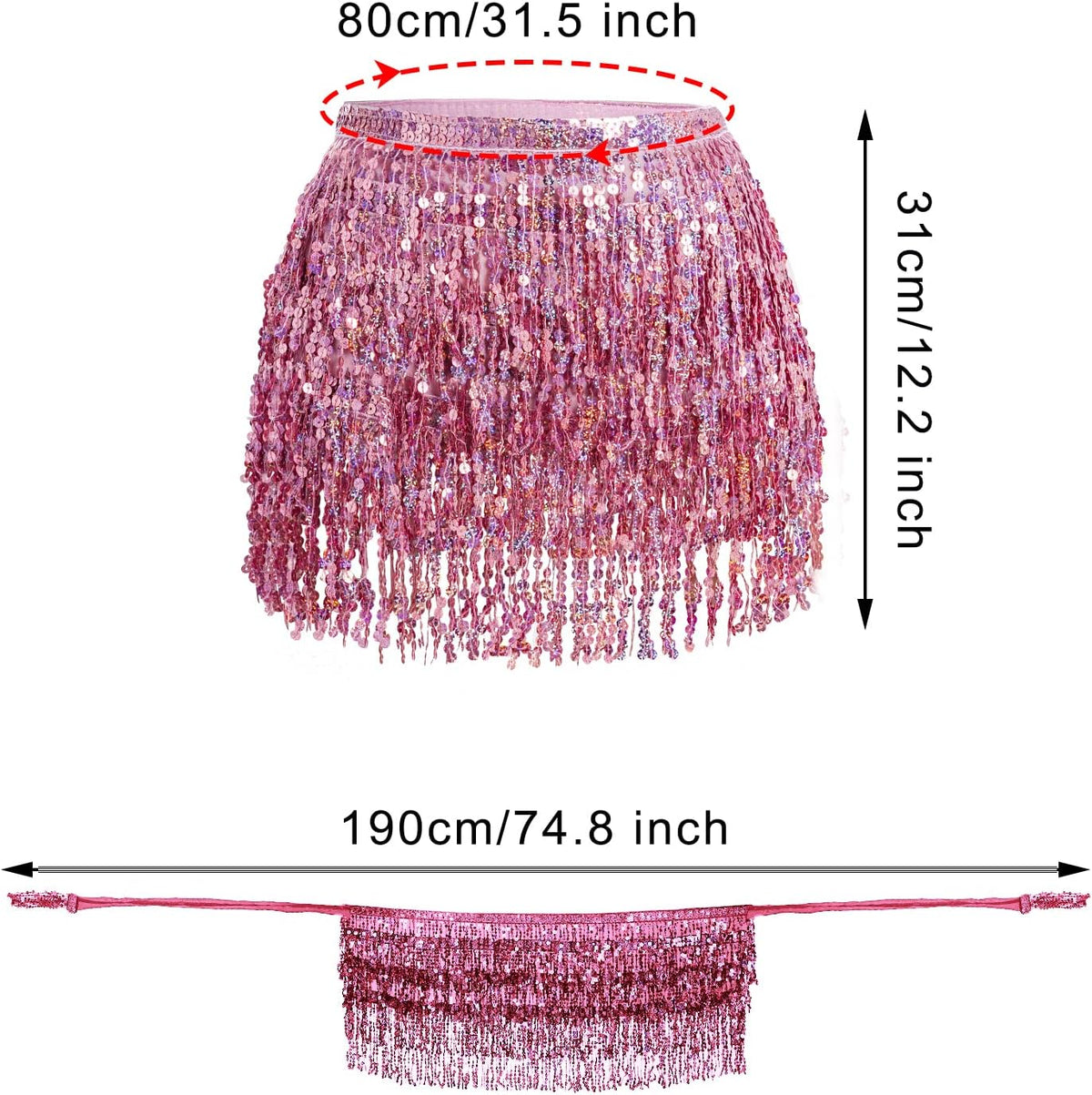 Belly Dance Hip Scarf Sequin Tassel Skirt Wrap Sparkly Rave Costume for Women