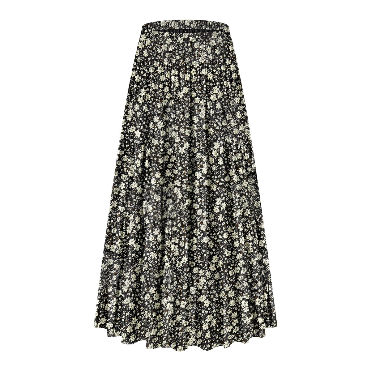 CYiNu Women's Chiffon Elastic High Waist Tiered Pleated Floral Printed A-Line Boho Long Maxi Skirts
