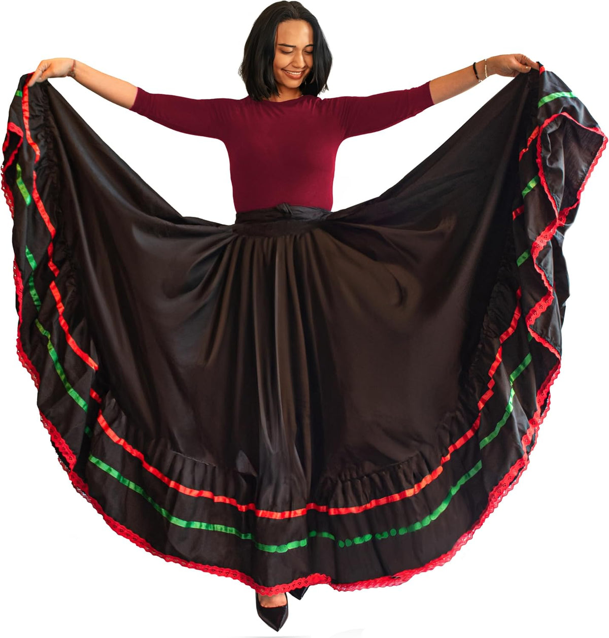 Professional Dance Skirt for Folkloric Mexican Dance, Bomba, Plena or Flamenco Dancing | Double Circle |