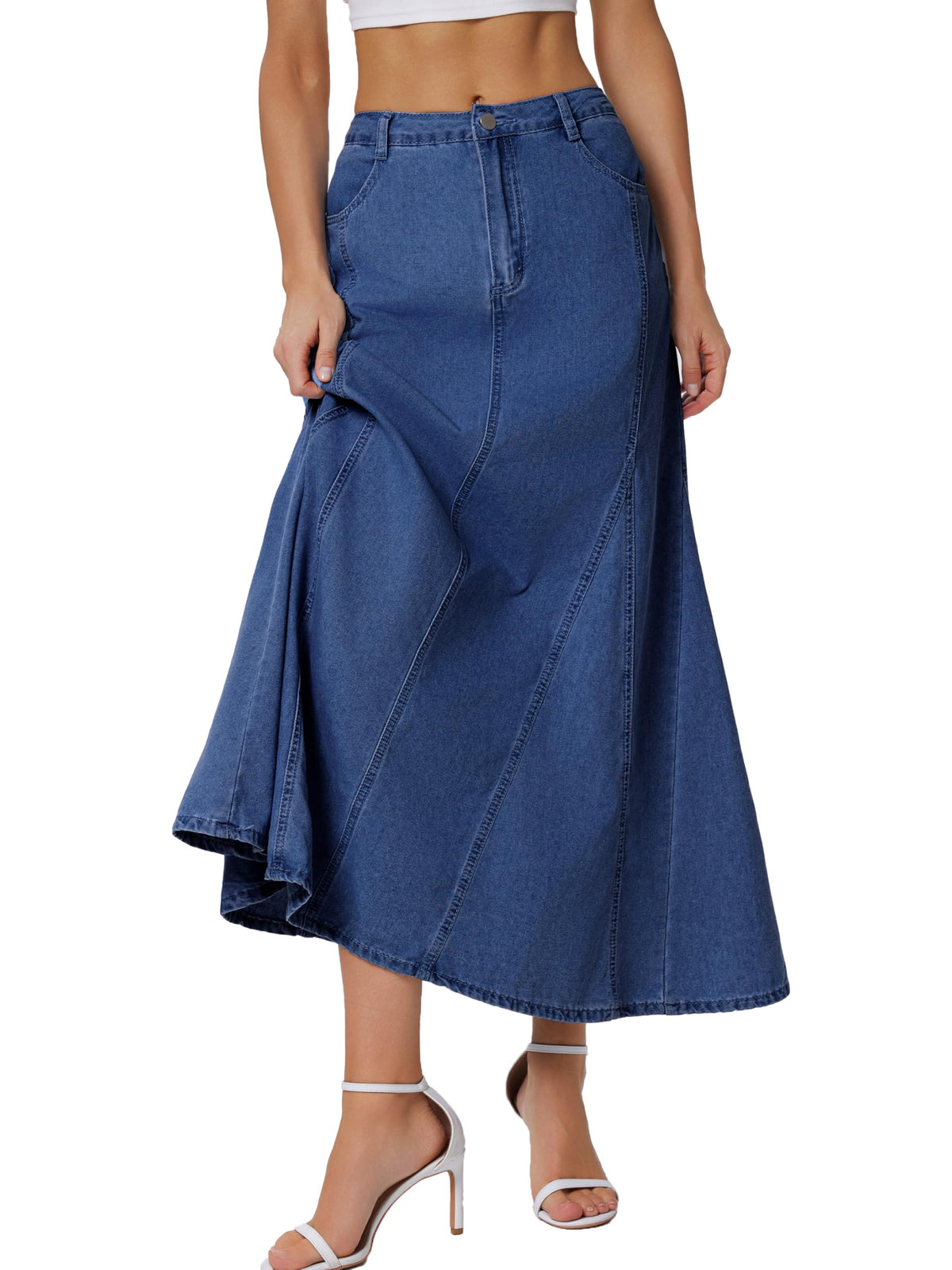Ladyful Women's Long Denim Skirt Vintage Fishtail Maxi Jean Skirts