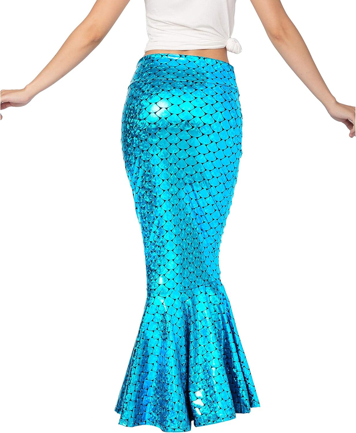 Spooktacular Creations Adult Metallic Hologram Shiny Mermaid Skirt Costume Role Play for Halloween Costumes Party Events