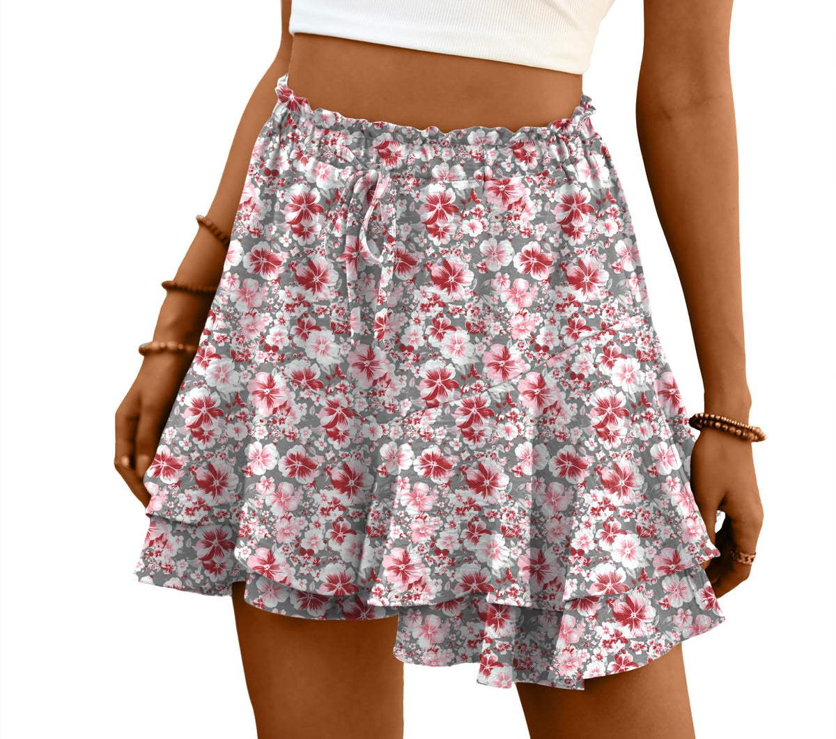 Lepunuo Flowy Shorts for Women Boho Ruffle Tiered Skorts Summer Skorts