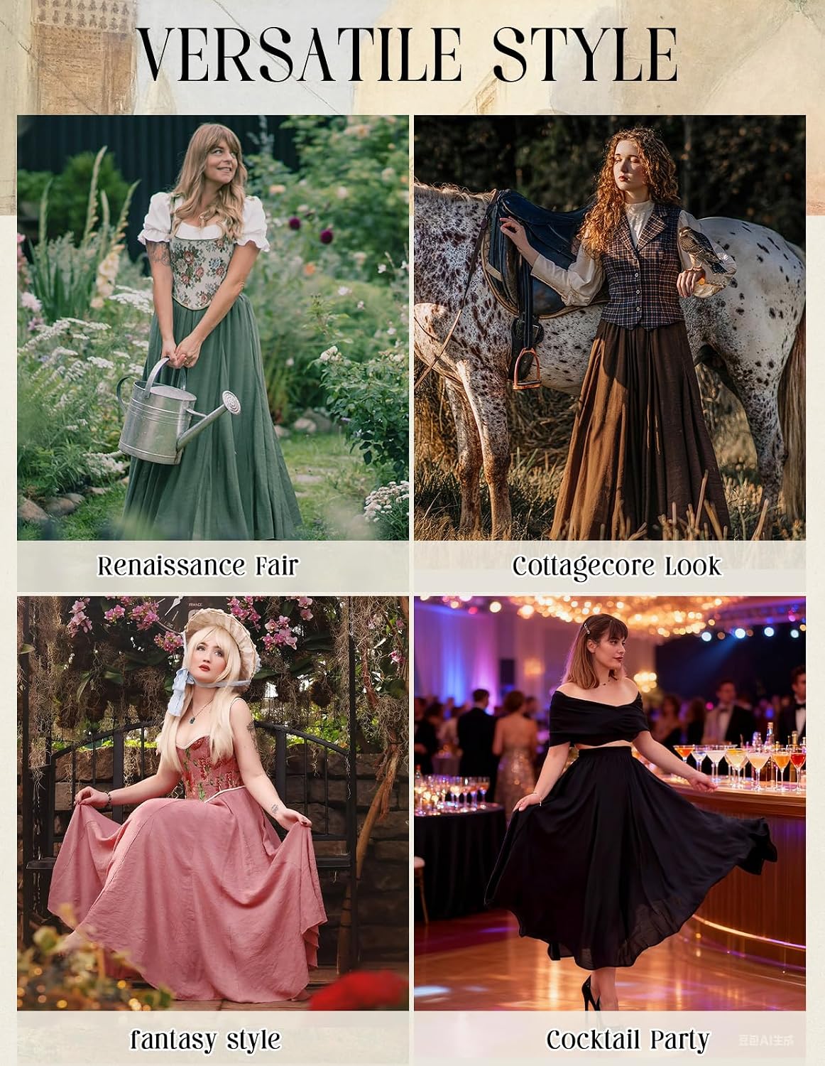 Scarlet Darkness Maxi Skirts for Women Long Flowy Boho Renaissance Skirt
