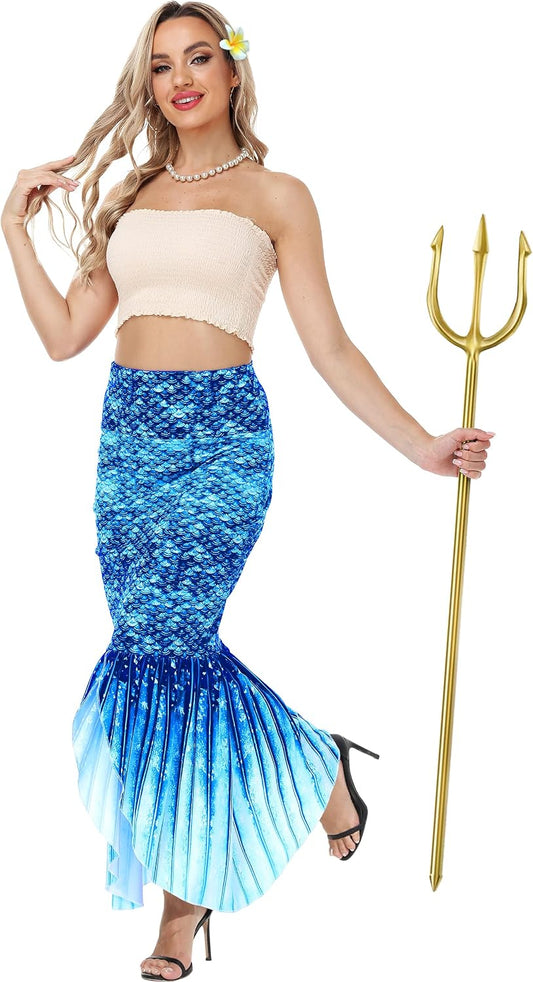 AOBUTE Women Mermaid Costume Skirt Halloween Fish Tail Skirts Holiday Cosplay Outfits