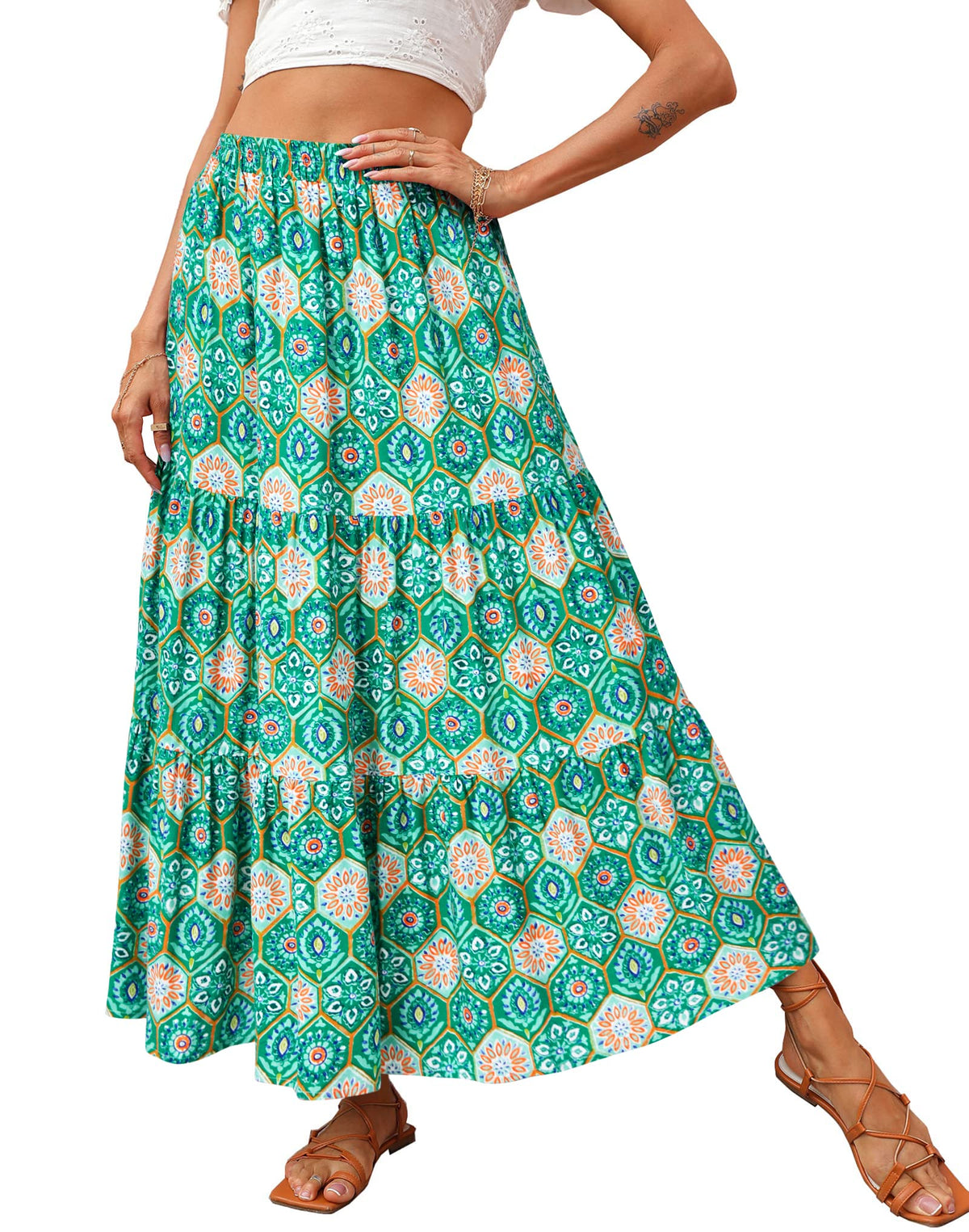KIRUNDO Maxi Skirts for Women Summer Boho Floral Long Skirt