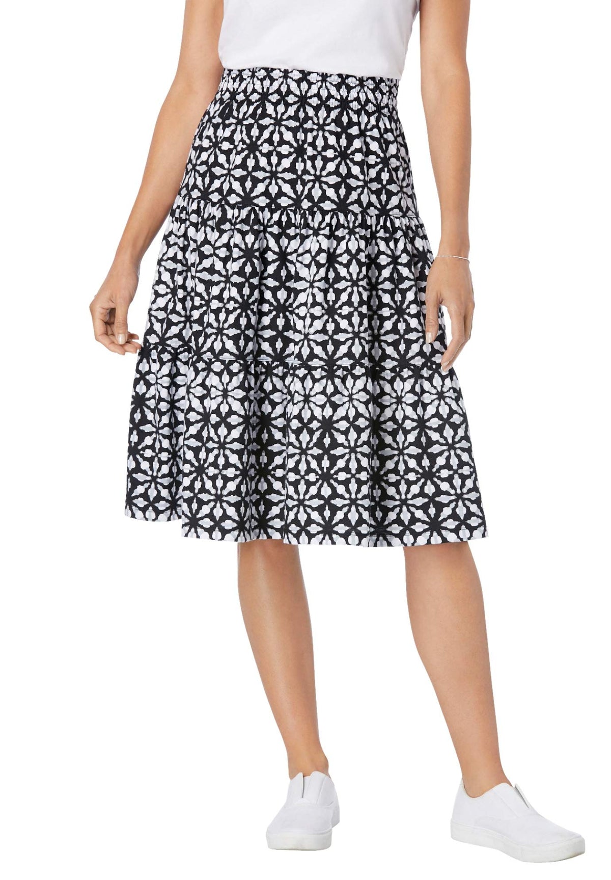 Woman Within Elastic-Waist Knit Tiered Skirt