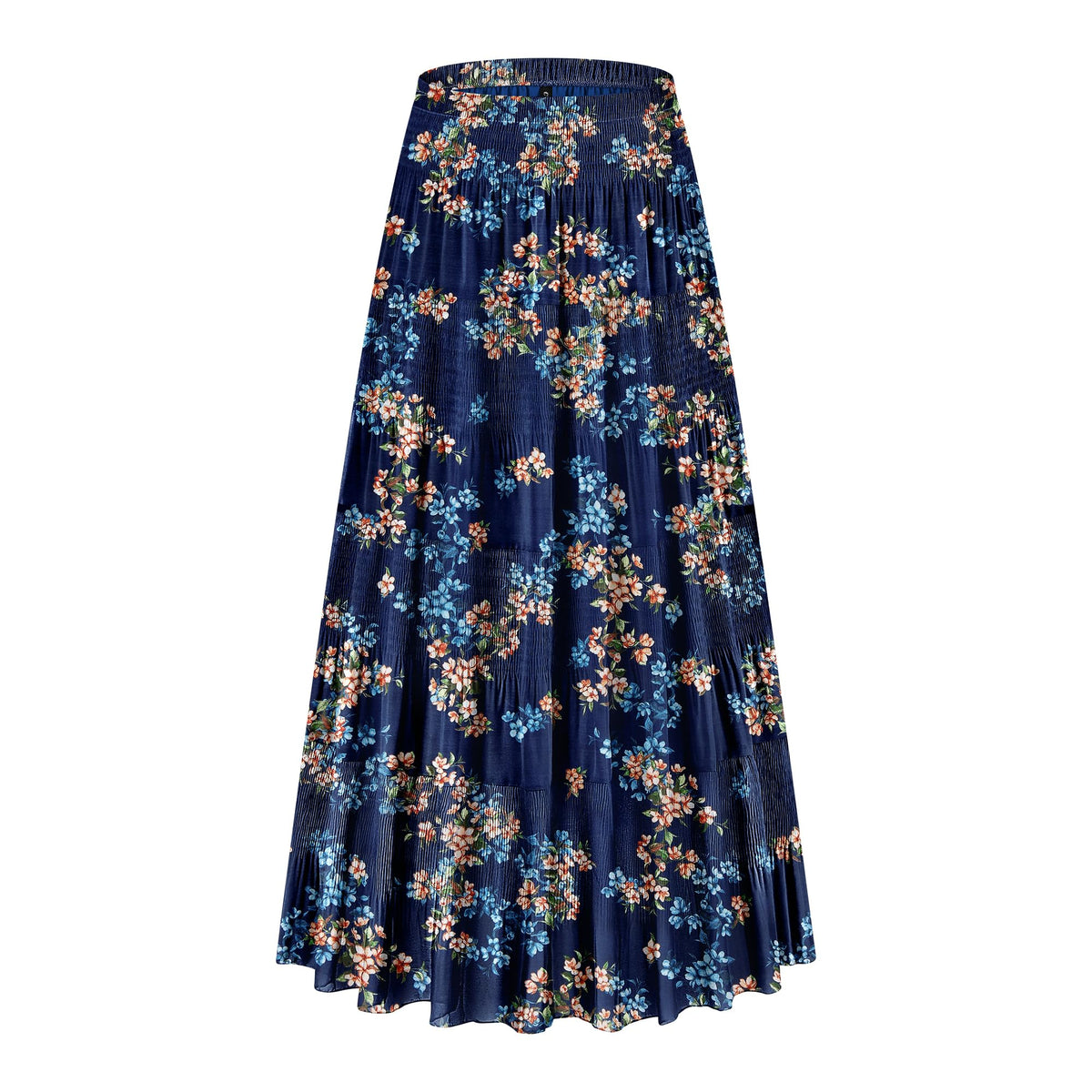 CYiNu Women's Chiffon Elastic High Waist Tiered Pleated Floral Printed A-Line Boho Long Maxi Skirts