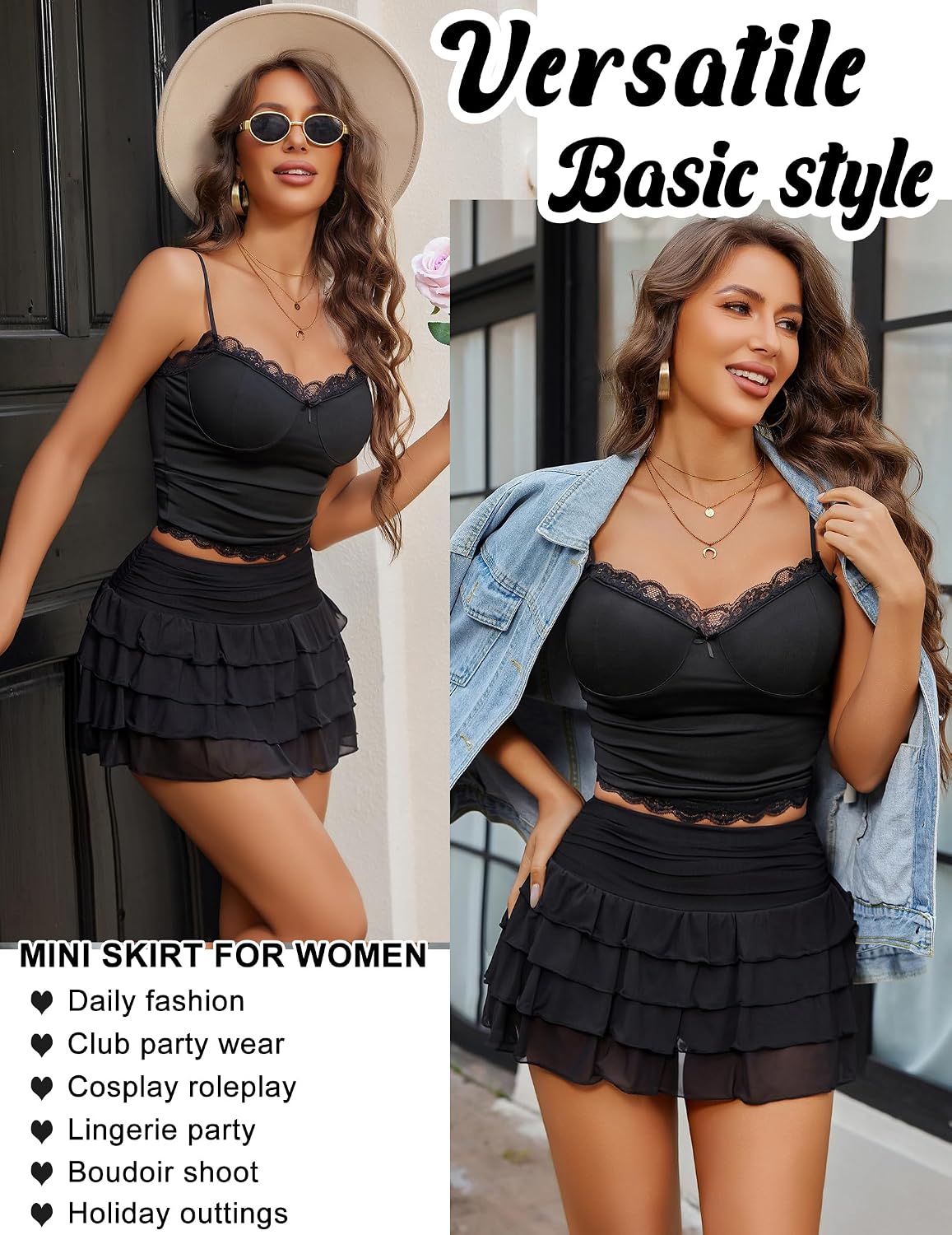 Avidlove Mini Skirt Women's Mesh Flowy Ruffle Tiered Short Skirt Y2k