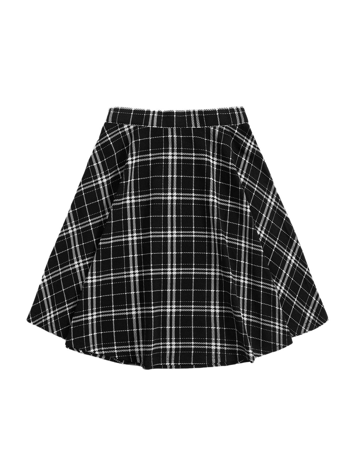 WDIRARA Women's Plaid High Waist Pleated Skater A Line Uniform Mini Skirt
