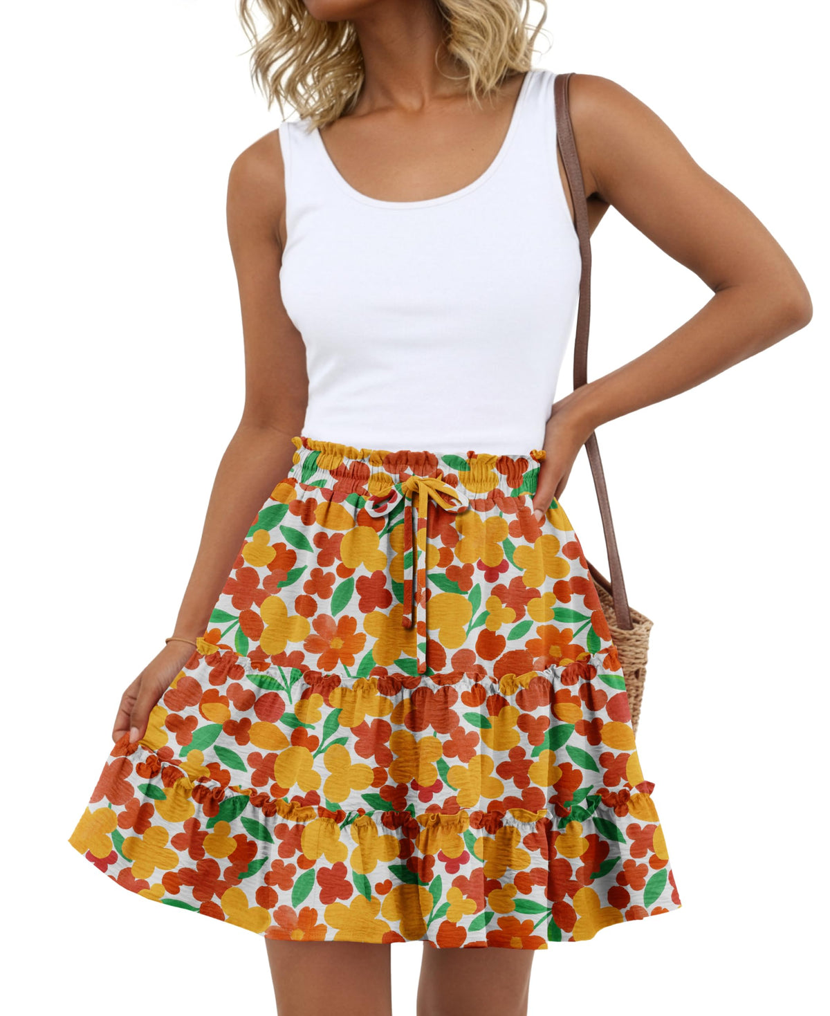 Lepunuo Summer Skirts for Women Flowy Casual Skorts Ruffle Tiered Skirts