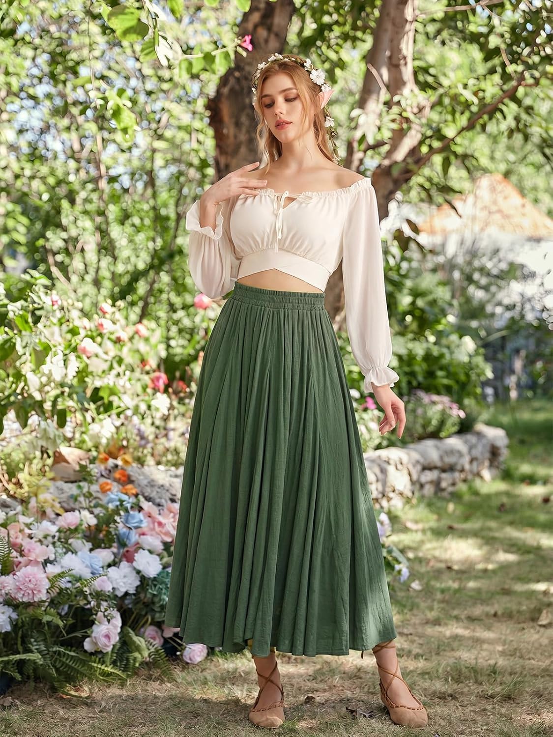 Scarlet Darkness Maxi Skirts for Women Long Flowy Boho Renaissance Skirt