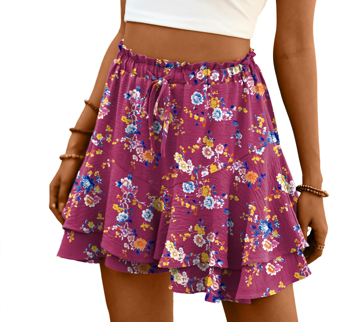 Lepunuo Flowy Shorts for Women Boho Ruffle Tiered Skorts Summer Skorts