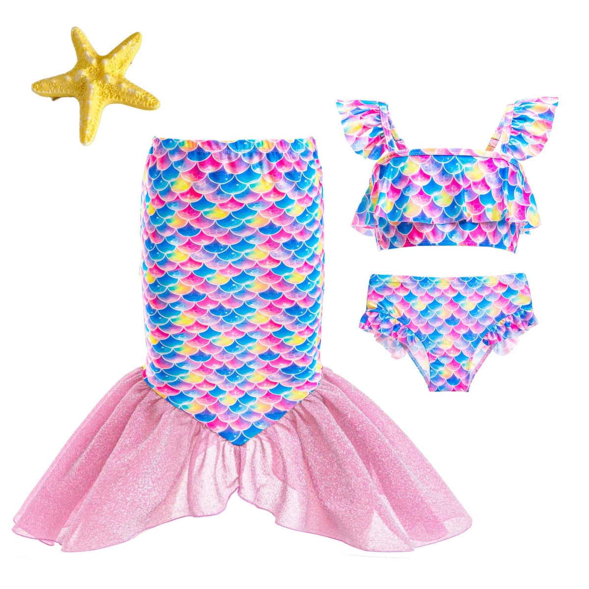 Little Girls Swimsuits 3Pcs Bathing Suits Princess Bikini Set with Cover Up Skirt for 2-8 Years Toddler