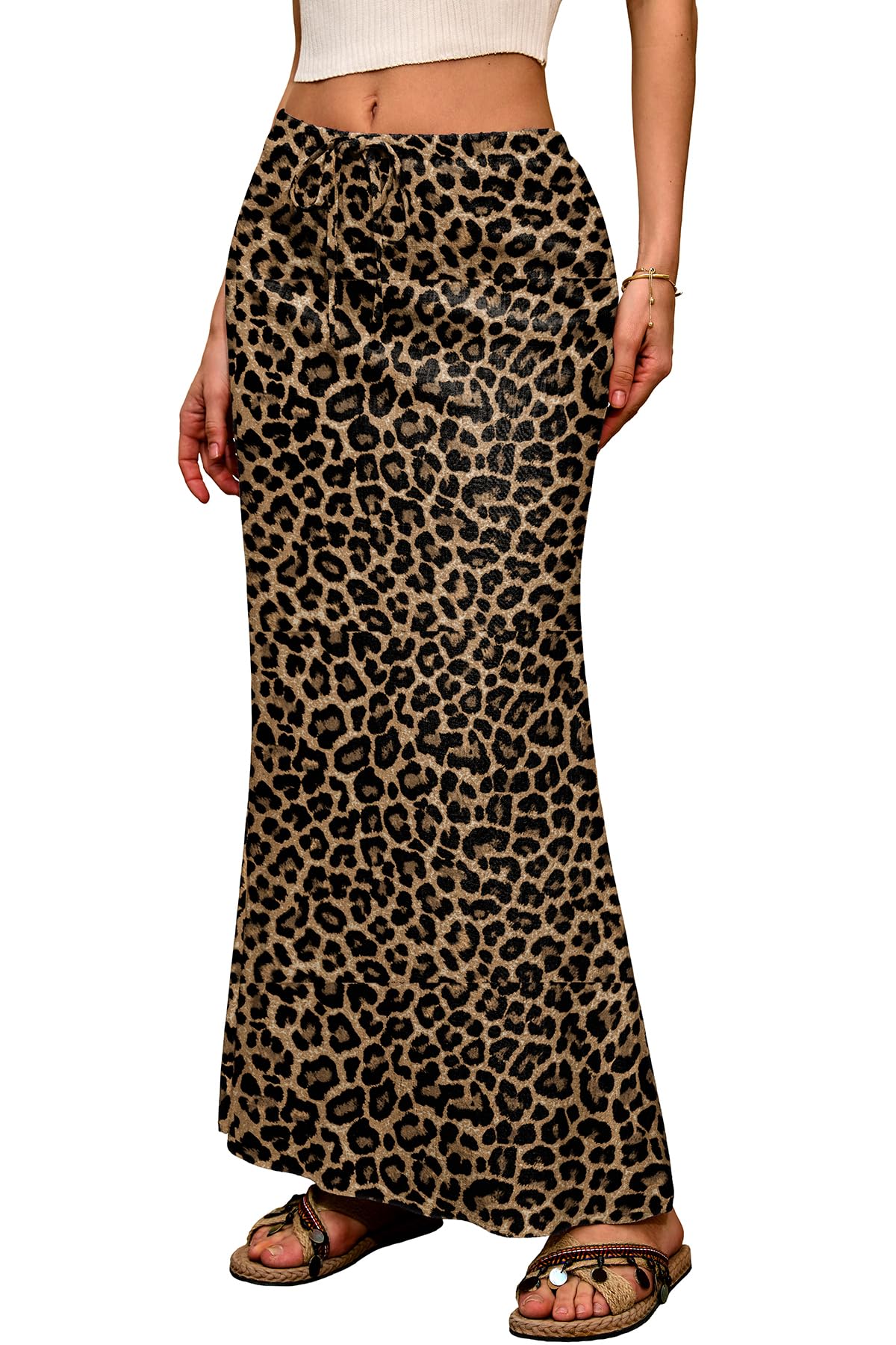 ELLEVEN Linen Flared Maxi Skirt, Boho Flowy Ankle-Length Skirts for Women