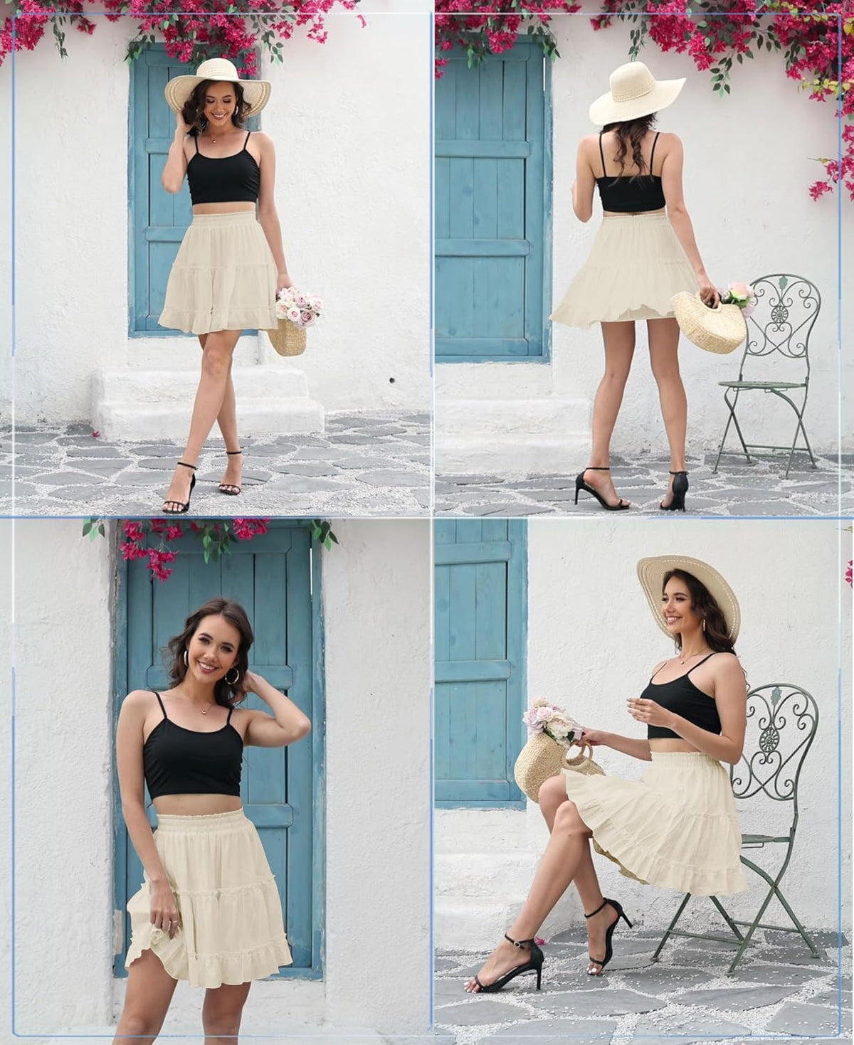 THHGPO Women's Basic Mini Skirts Flared Cotton Short Skirt
