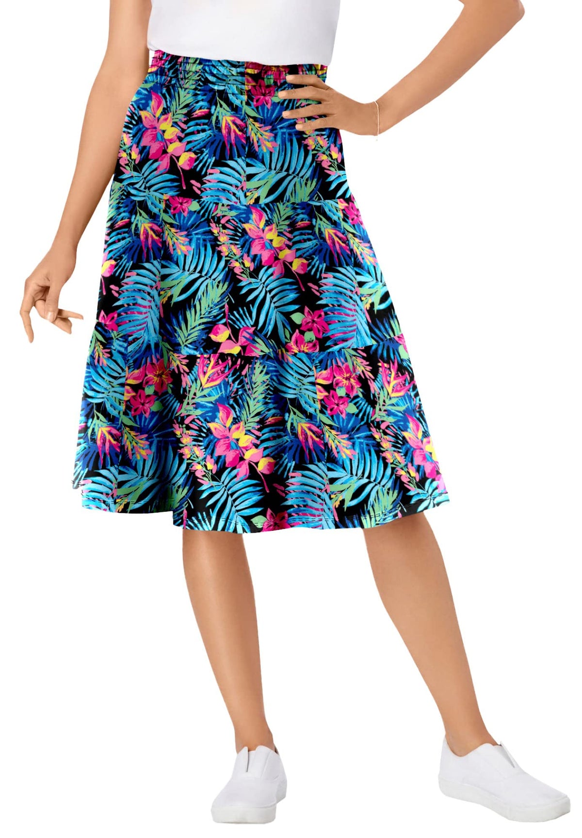 Woman Within Elastic-Waist Knit Tiered Skirt