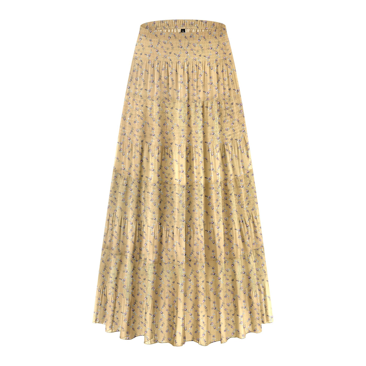 CYiNu Women's Chiffon Elastic High Waist Tiered Pleated Floral Printed A-Line Boho Long Maxi Skirts