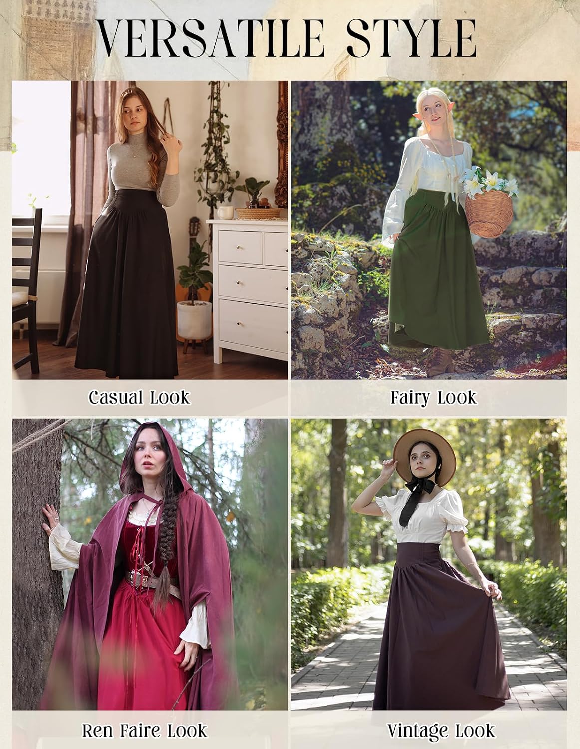 Scarlet Darkness Women Renaissance Maxi Skirt Victorian Flowy Long Skirts