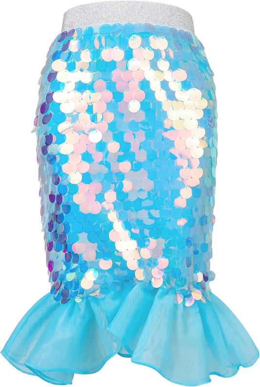 Miipat Girls Mermaid Tail Skirt Sparkly Kids Sequin Skirt Elastic Waist Birthday Party Beach Skirts